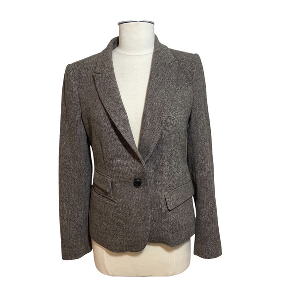 Zara Women Herringbone Blazer Elbow -Patches Brown Size S - Picture 1 of 6